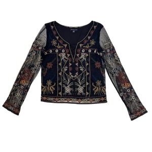 Sheer Mesh Embroidered Long Sleeve Top Size medium American Eagle